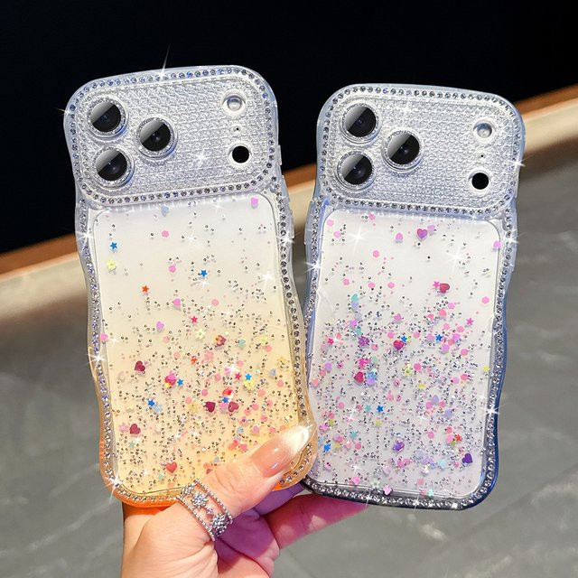 AKABEILA Luxus Handyhülle mit Linsenschutz und Wavy-Design für iPhone 17 Pro Max, 16, 15, 14, 13 Pro Max und 17Air in Multicolour Gradient Glitter - Bild 1
