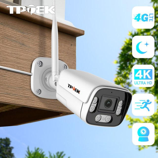 TPTEK 4K 8MP Outdoor Überwachungskamera mit 4G SIM-Karte und Wi-Fi, IP Bullet CCTV Sicherheitsschutz in Weiß - Bild 1