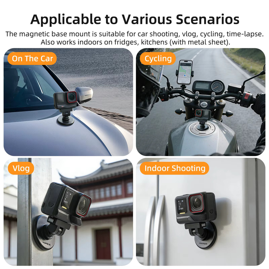 Insta360 Magnetische Adapterhalterung mit Saugnapf in Schwarz für Insta360 X4, X3, Ace Pro und Ace – Verstellbare Halterung für Auto, Radfahren und Vlogging - Bild 5