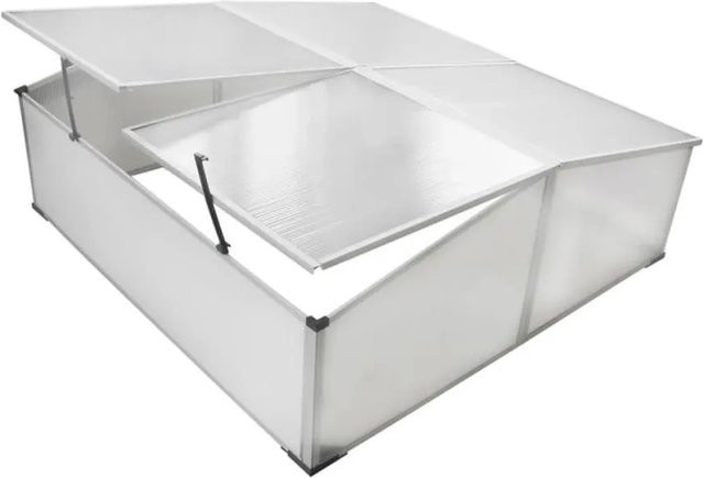 vidaXL klappbares Frühbeet mit 4 Deckeln aus Polycarbonat und Aluminium für Gemüse, Blumen oder Schildkröten, B/T/H: 108 x 108 x 41 cm - Bild 1