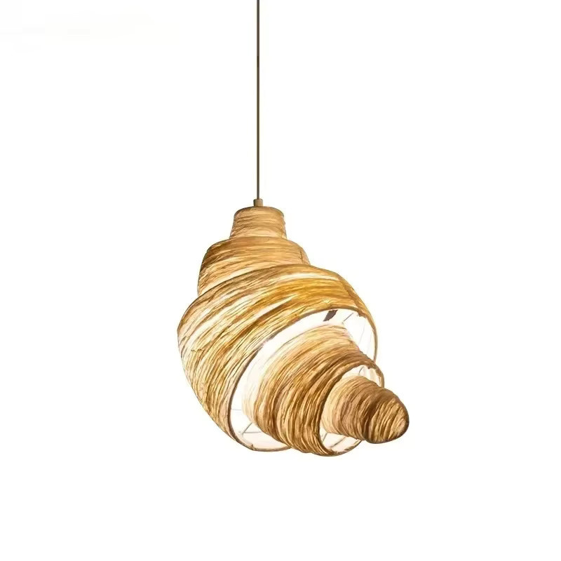 JIANKEXING Designer Simplicity Conch LED-Pendelleuchte aus handgeknüpftem Rattan in Beige mit warmweißem Licht - Bild 3