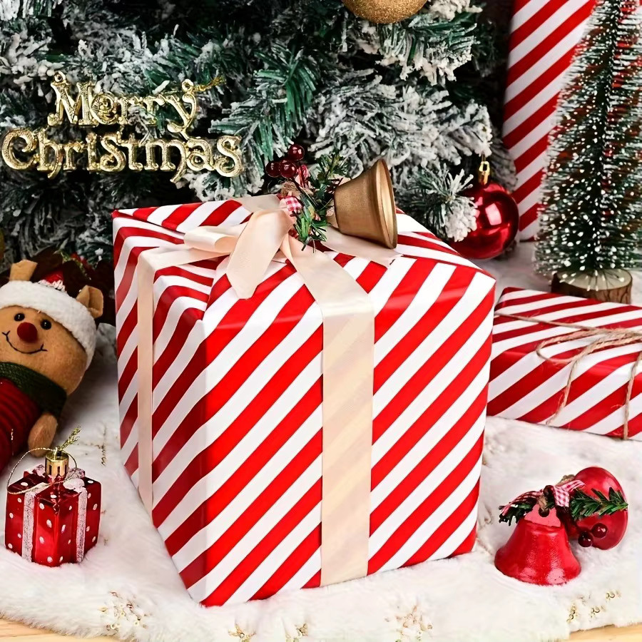 Rot-weiß gestreiftes Geschenkpapier mit Zuckerstangen-Muster für Weihnachten, Geburtstag und Party, Breite: 44 cm, Länge: 300 cm - Bild 2