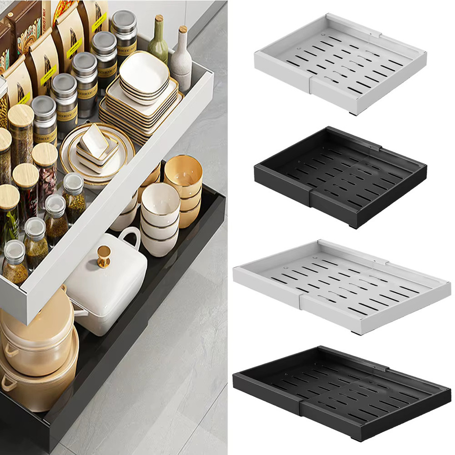 HiMISS Erweiterbarer Schrank-Organizer mit ausziehbaren Schubladen für Küche, Speisekammer und Badezimmer in Schwarz oder Weiß - Bild 4
