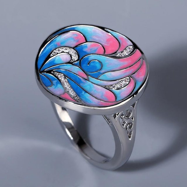 YIRAN Jewelry Ring, Emaille-Blumen, Zirkonia, Silber, Damen - Bild 1