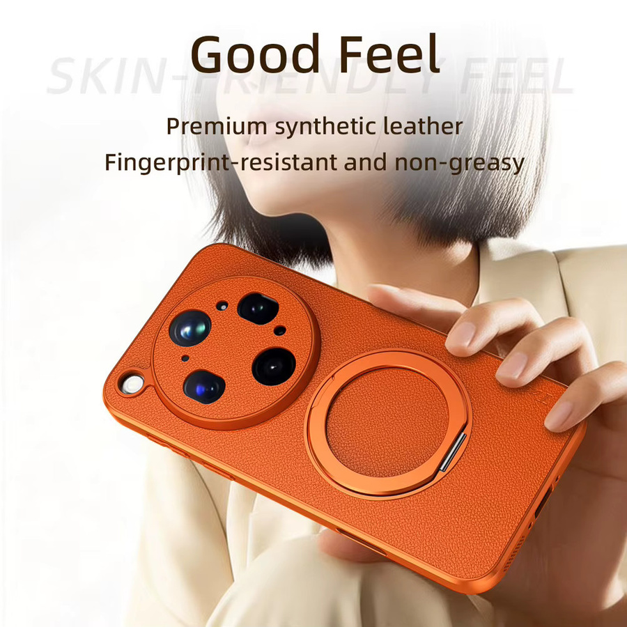 Magnetische Ziegenleder Schutzhülle für OPPO Find X9 Ultra X9s Pro Reno 15 Pro Max 15F 15C mit 360 Grad drehbarem Metallring-Ständer in Schwarz und Orange - Bild 5