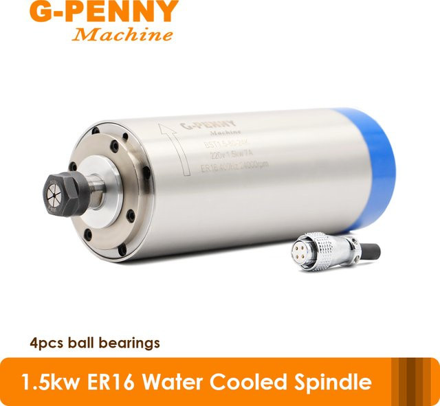 G-Penny wassergekühlte CNC-Spindel 1,5 kW mit ER16 Aufnahme, Farbe: Silber, Durchmesser: 80 mm, Länge: 220 mm - Bild 1