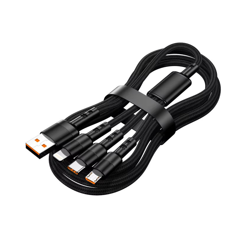 Setolgh 3-in-1 USB-Schnellladekabel mit USB-C, Micro-USB und Lightning in Grau aus Nylon-Geflecht - Bild 5