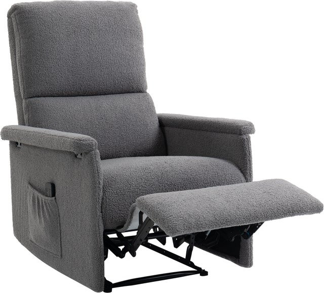 HOMCOM Massage-Sessel mit Liegefunktion aus grauem Teddy-Fleece, Relaxsessel mit verstellbarer Rückenlehne, Fußstütze und Fernbedienung für Wohnzimmer oder Schlafzimmer - Bild 1