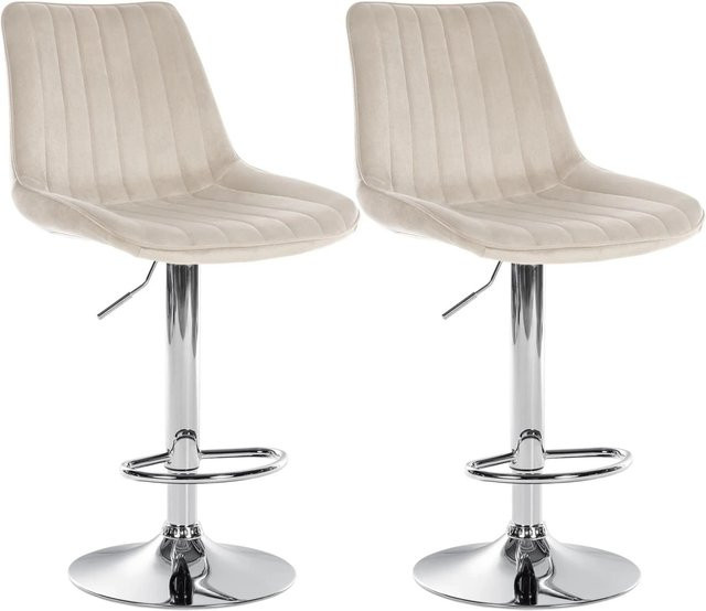 DELUKE Barhocker 2er Set RIO Creme Samt mit Lehne und Chrom-Gestell - Bild 1