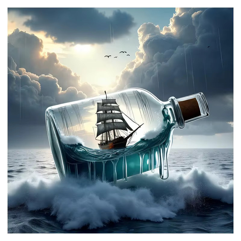 HUACAN 5D Diamantmalerei-Set mit mystischem Segelboot in der Flasche, Mosaik-Bastelset Ozeanszene in Multicolour - Bild 5
