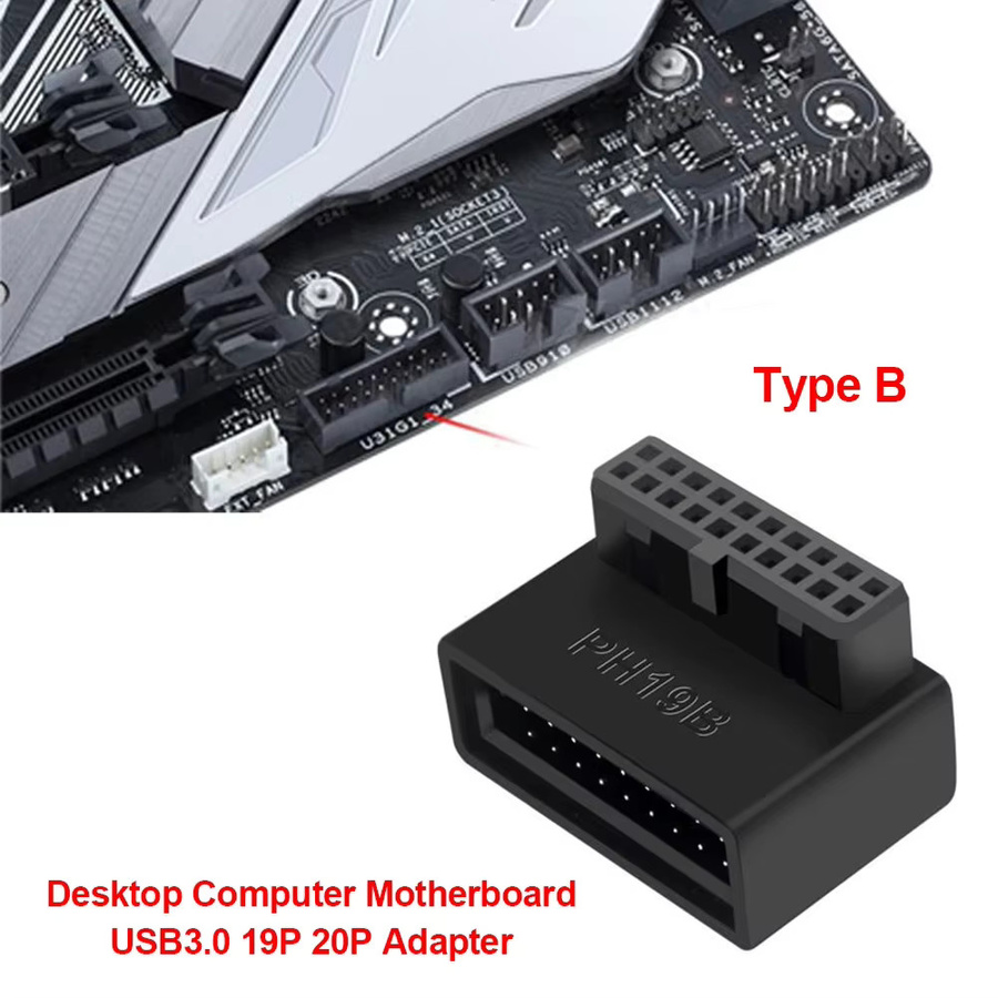 USB 3.0 Motherboard Header Adapter 90 Grad Desktop-Konverter für USB-C und USB-A in Schwarz - Bild 3