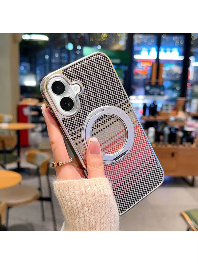 OLPAY Magnetische Kevlar Carbon Fiber Handyhülle mit 360 Grad drehbarem Ringhalter für iPhone 17 16 15 14 13 12 Pro Max Plus kompatibel mit MagSafe in Orange und Multicolour - Bild 6