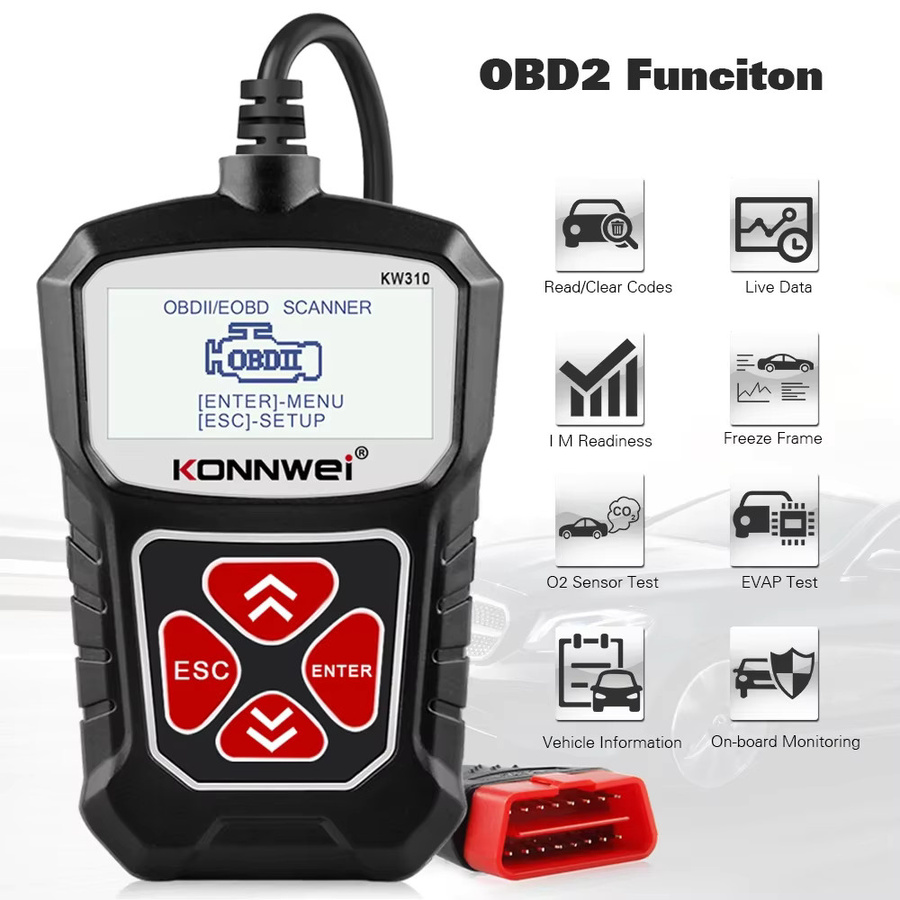 KONNWEI KW310 OBD2-Scanner Diagnosetool für 12 V Fahrzeuge in Rot/Schwarz - Bild 2