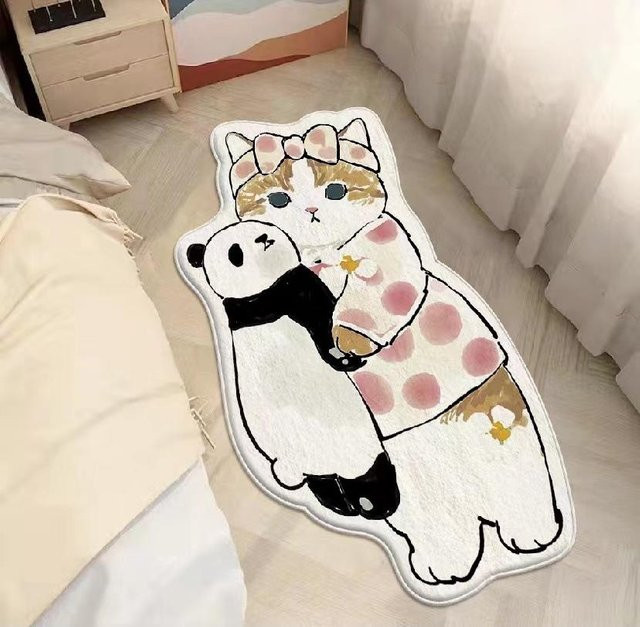 Rutschfeste Bodenmatte mit Cartoon-Katzen-Motiv aus Imitations-Kaschmir für Kinderzimmer und Schlafzimmer, Mehrfarbig, B/T: 60 x 40 cm - Bild 1
