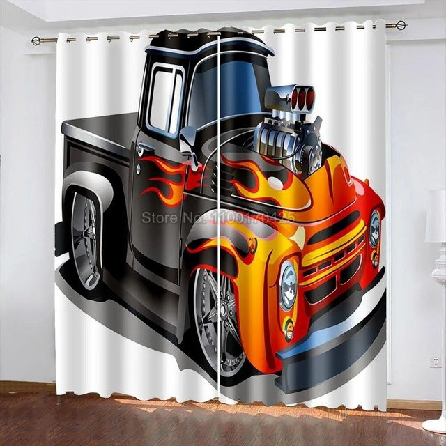 Verdunkelungsvorhänge mit 3D-LKW-Print von A Family Of Home Textiles, 2er-Set, Mehrfarbig, Breite: 110 cm, Höhe: 240 cm - Bild 1
