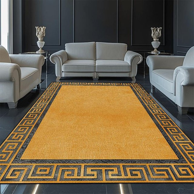 Luxuriöser Teppich HGHT in Gold mit Streifenmuster, rutschfest und waschbar, B/T: 160 x 230 cm - Bild 1