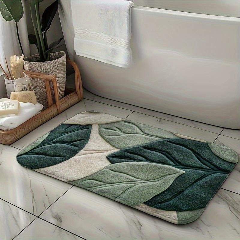 Badematte Musk mit grünem Blattmuster aus Polyester, rutschfest und maschinenwaschbar, B/T: 80 x 120 cm - Bild 3