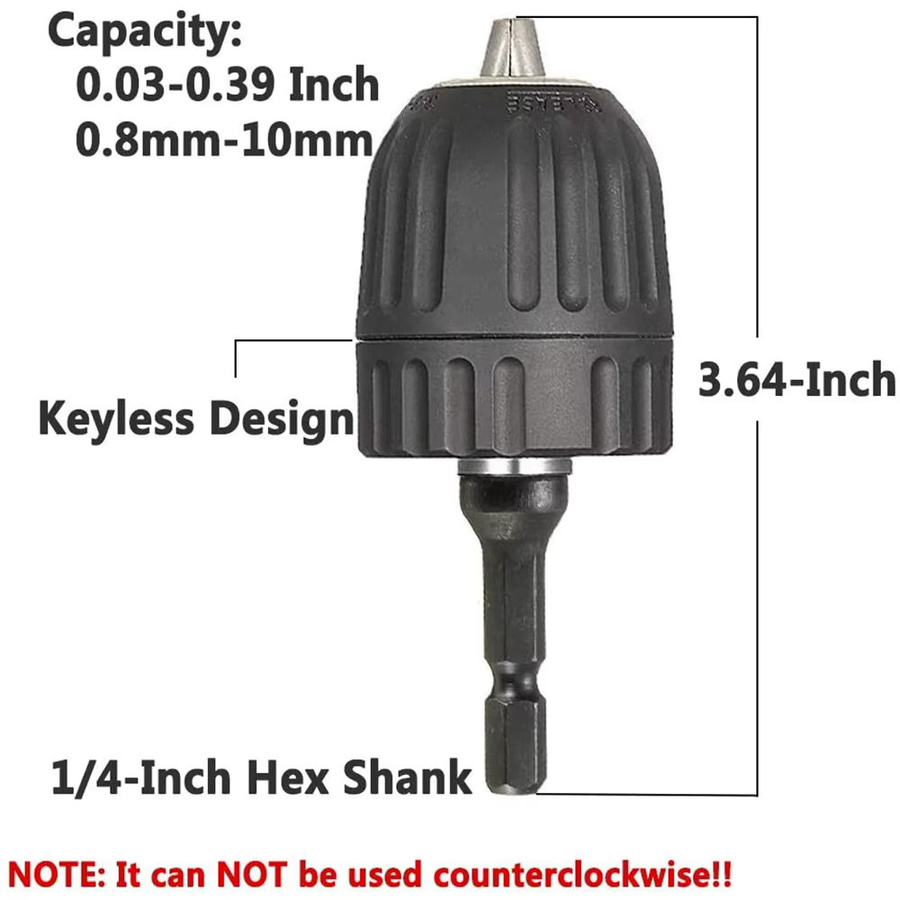 Schnellspannbohrfutter-Konverter mit 1/4 Sechskantschaft und 3/8-24UNF Gewinde, Spannbereich 0,8–10 mm, Schwarz - Bild 2