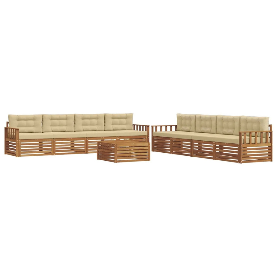 vidaXL Outdoor-Sofagarnitur aus Akazienholz in Natur und Beige, 9-teiliges Set mit Tisch und Kissen - Bild 2
