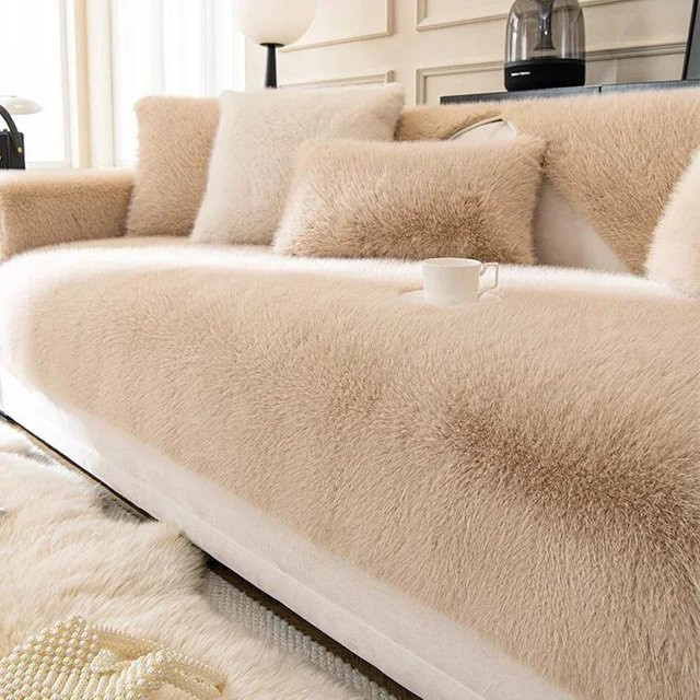 Weicher Sofabezug aus künstlichem Kaninchenplüsch in Beige, rutschfeste Sofadecke für das Wohnzimmer, B/H: 30 x 50 cm - Bild 1