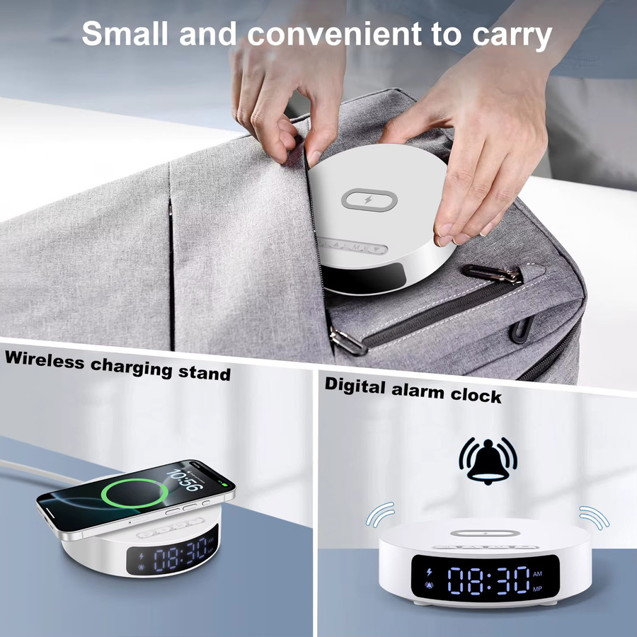 FDGAO 2-in-1 kabelloses Ladegerät und Wecker in Schwarz für iPhone und Samsung Galaxy sowie Galaxy Buds - Bild 3