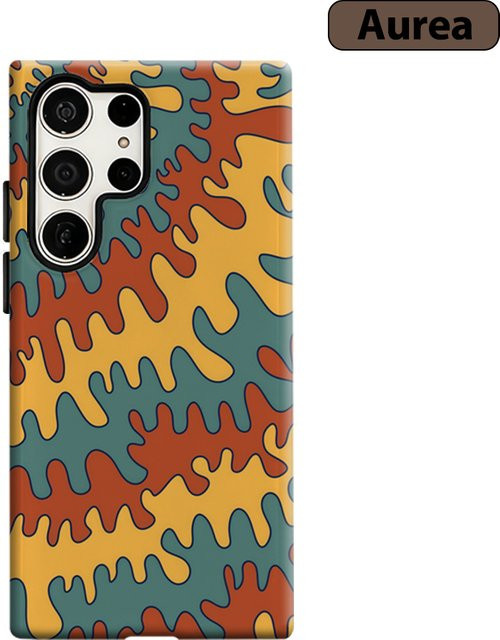Stoßfeste Doppelschicht Handyhülle mit Wellenmuster in Gelb-Orange-Blau für Samsung Galaxy S25 Ultra, S24 und S23 Ultra Plus - Bild 1
