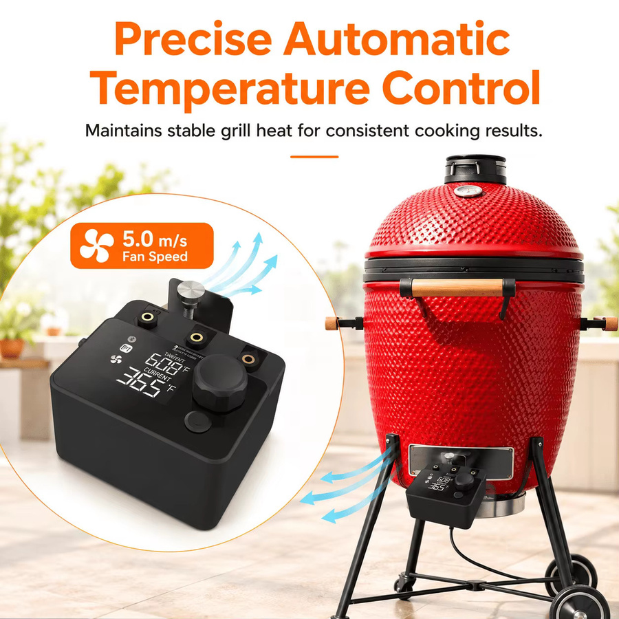 Xinsio Kabelloses Bluetooth Kamado-Ofen-Thermometer mit PID BBQ-Lüfter-Controller und digitaler Temperaturanzeige für Smoker und Rotisserie in Schwarz - Bild 3