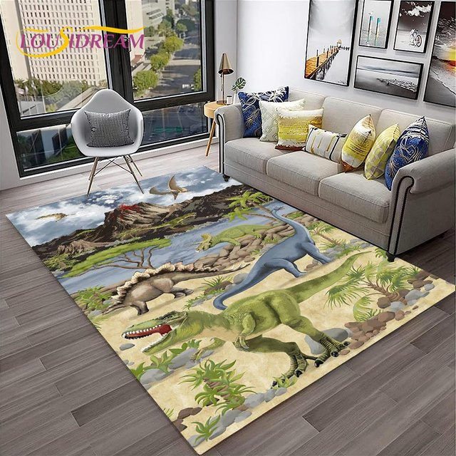 Rutschfester Kinderteppich mit Dinosaurier-Cartoon-Design von BestDream008, bunt, B/B: 120 x 160 cm - Bild 1