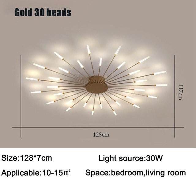 CozyCorner Moderne LED Pendelleuchte in Gold mit 30 Köpfen im kreativen Feuerwerk Design für Wohnzimmer, Schlafzimmer und Ausstellungshallen - Bild 1