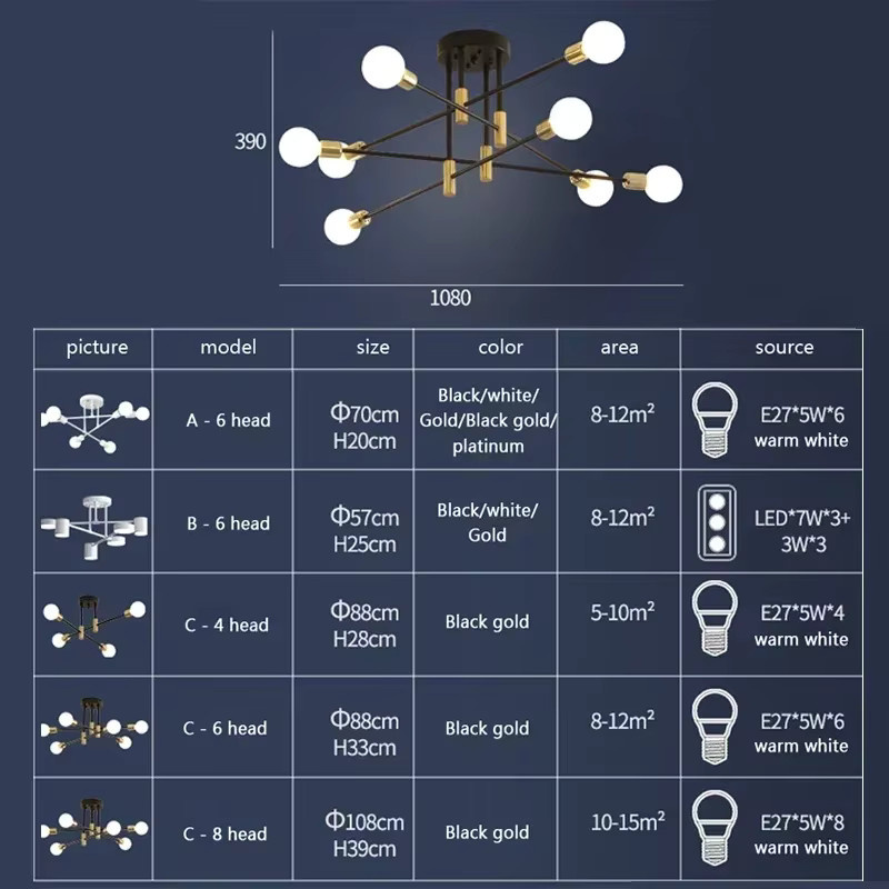 Moderne minimalistische LED-Deckenleuchte von Sanoni als Kronleuchter für Schlafzimmer, Wohnzimmer oder Esszimmer in Schwarz, Weiß oder Gold/Messing - Bild 2