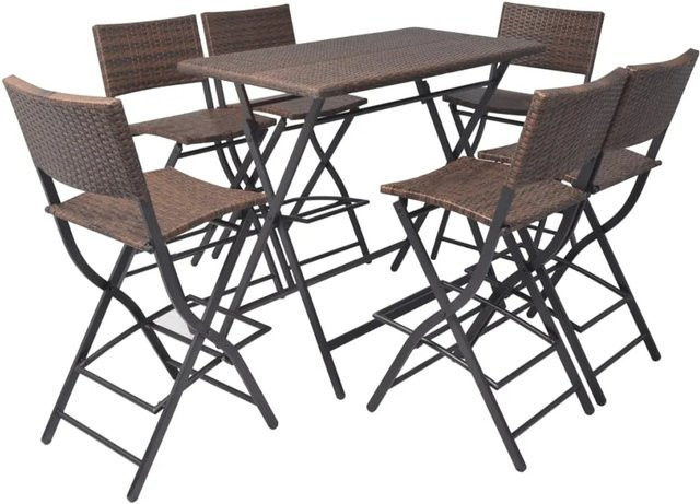 vidaXL 7-tlg Garten-Essgruppe aus Polyrattan und Stahl in Braun, klappbar und modern für Garten, Balkon oder Terrasse - Bild 1
