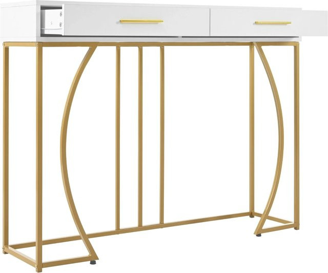 Merax Konsolentisch in Weiß/Gold mit 2 Schubladen, moderner Flurtisch B/T/H: 110 x 32 x 85 cm - Bild 1