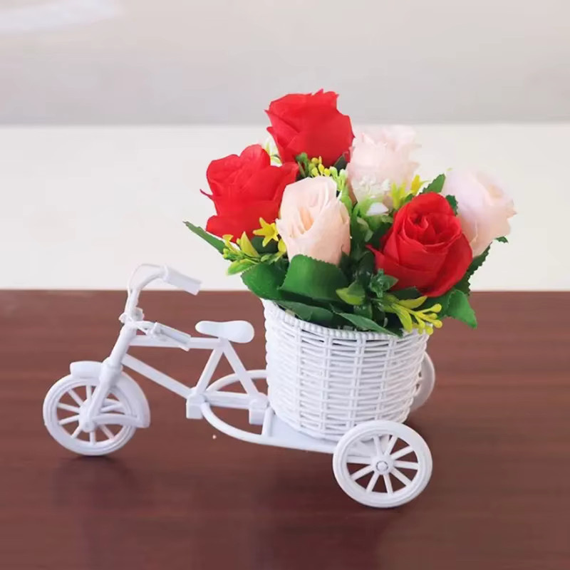 SHNGki Rattan Blumenkorb als Dekoration in Form eines Dreirad-Fahrrad-Modells in Weiß für Hochzeit und Party - Bild 3
