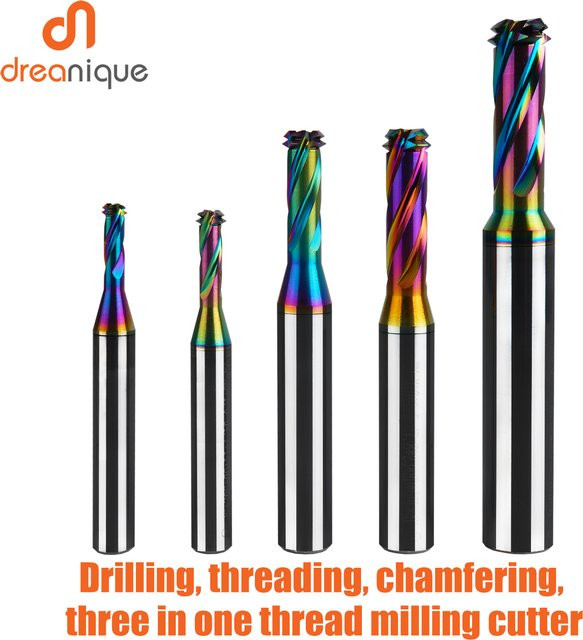 Dreanique ISO-Vollhartmetall-Gewindeschaftfräser metrisch 60 Grad M1,6-M12 für CNC-Gewindeschneiden in Aluminium und Kupfer, Multicolor - Bild 1