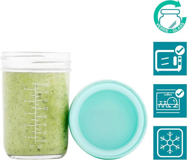 Babymoov 4er-Pack Aufbewahrungsbecher aus Glas mit Silikonmanschette, transparent, stapelbar, mikrowellen- und spülmaschinenfest - Bild 1