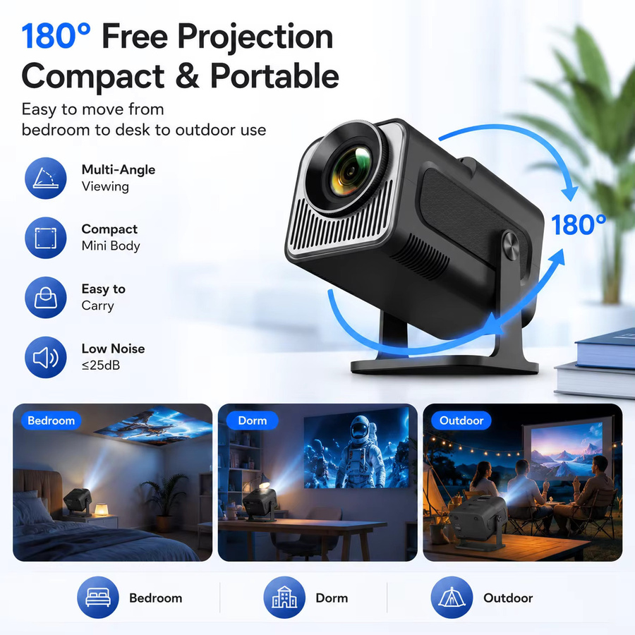 ZNLYRION HY320 Mini-Projektor in Schwarz mit 4K-Unterstützung, Android 11 Smart-Betriebssystem, Dual-Band Wi-Fi 6 und Bluetooth 5.0 - Bild 5