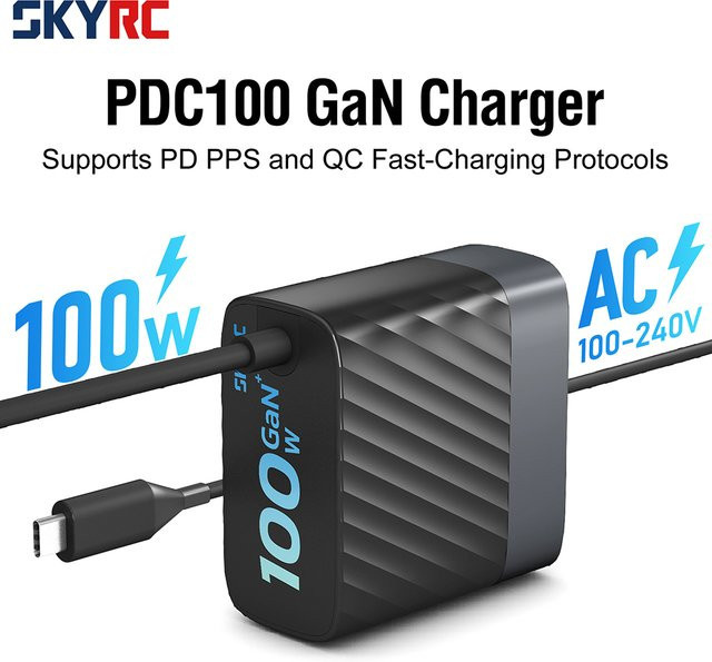 SKYRC PDC100 100W GaN-Ladegerät in Schwarz mit USB-C für RC-Geräte, Handys und Laptops - Bild 1