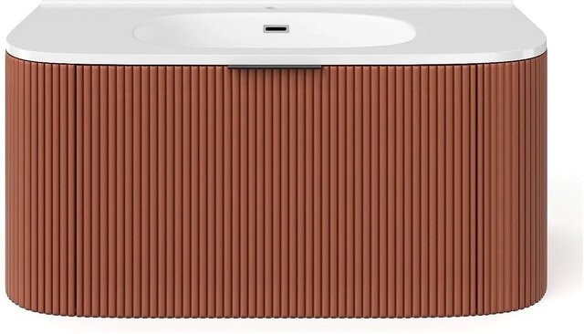 Vente-unique Einzelwaschtisch Lomeri in Terracotta, matt und gerillt, Breite: 99 cm, Tiefe: 50 cm, Höhe: 45 cm - Bild 1