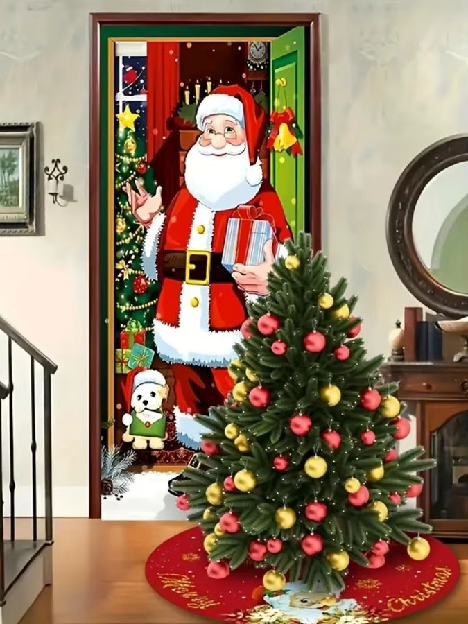 VIKAMA Weihnachtsbaumrock mit traditionellem Weihnachtsmann-Print in Rot und Schleifen-Design - Bild 7