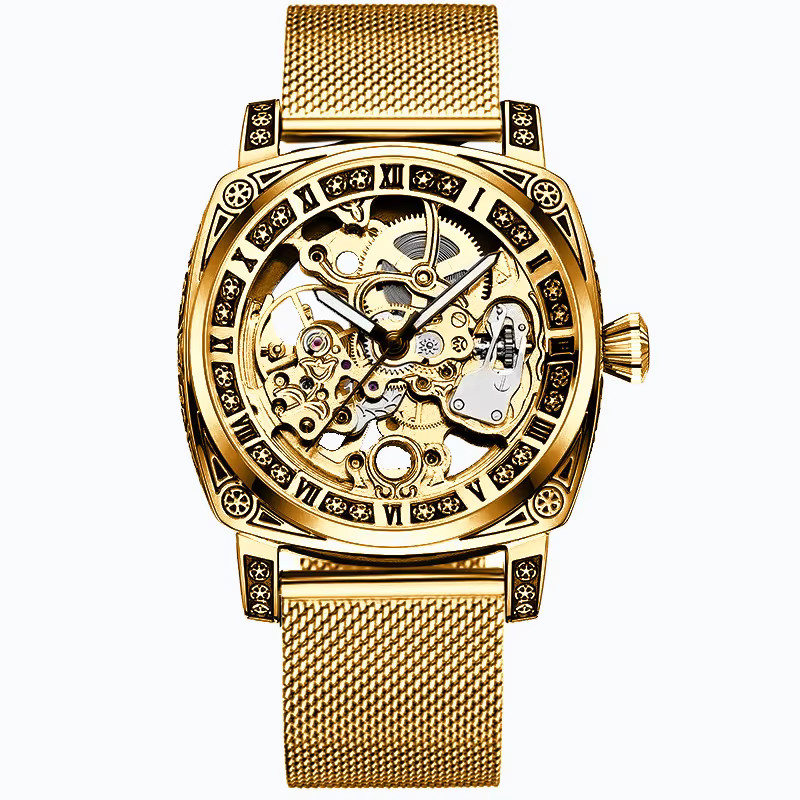 Herren Armbanduhr Automatik, Messing, Gold, Milanaise, Rund - Bild 6