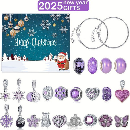Lila DIY Weihnachtskalender Bastelset für Kinder mit 24 Tagen Advent Countdown und Herz-Schneeperlenornamenten
