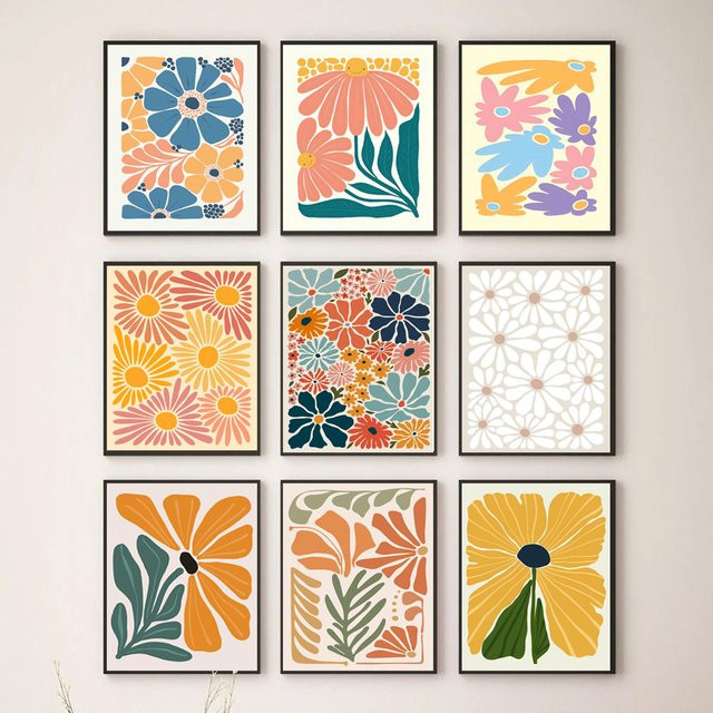 Potdemiel Wanddeko Abstract Geometric Flowers Canvas Poster in Mehrfarbig - Bild 1