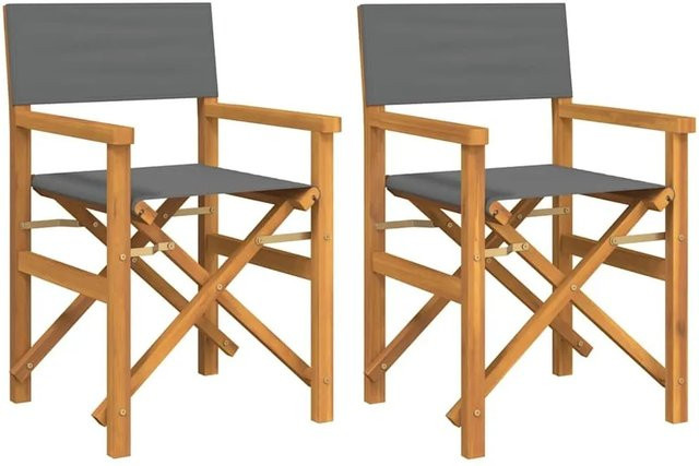 Set aus 2 vidaXL Regiestühlen aus Teakholz in Grau mit Armlehnen und klappbarem Design - Bild 1