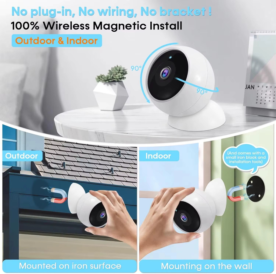 Sherway 2K 5MP Wifi Outdoor Überwachungskamera mit AI Bewegungserkennung, kabellos und magnetisch batteriebetrieben, Weiß - Bild 3