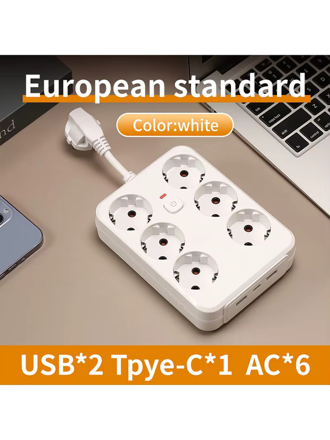 Szaoju Mehrfachsteckdosenleiste in Weiß mit USB-Anschlüssen, Überspannungsschutz, Netzwerkfilter und Einzelschaltern sowie EU-Stecker - Bild 4