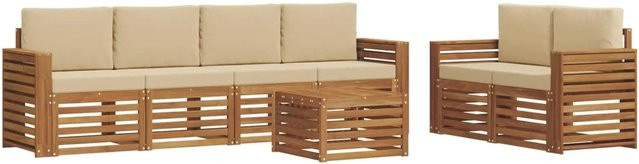 vidaXL Sofagarnitur 7-teilig aus Massivholz Akazie in Natur und Beige mit Tisch und Kissen im modernen Latten-Design - Bild 1