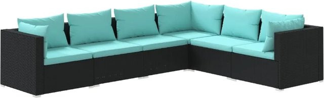 vidaXL 6-tlg. Garten-Lounge-Set aus Poly-Rattan in Schwarz mit blauen Kissen und Metallgestell - Bild 1