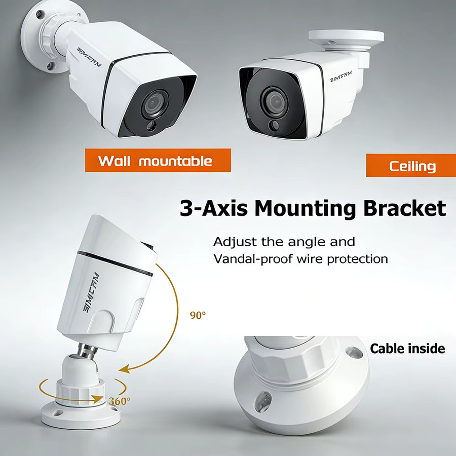 SIMICAM Videoüberwachungsset mit 4CH DVR und 2 wasserdichten Metall-CCTV-Kameras in Weiß, HD 1080P/720P mit Nachtsicht - Bild 3