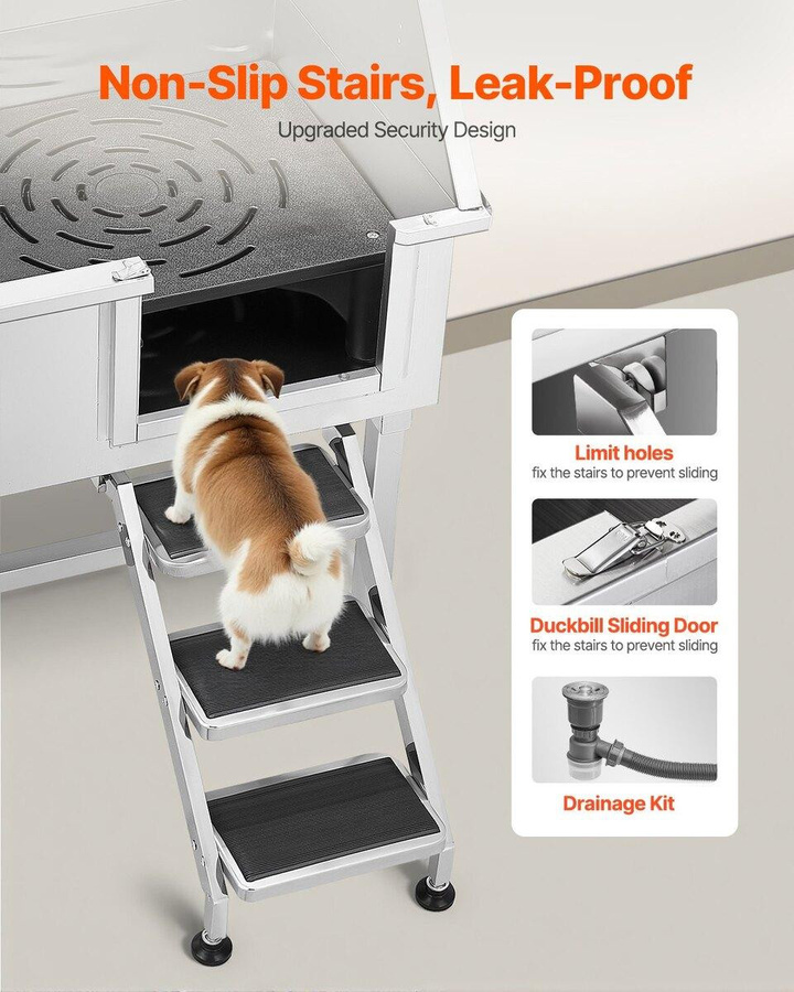 Buying Solutions MB Hundepflege-Badebadewanne aus Edelstahl mit Treppe, Wasserhahn und Duschkopf, Silber, B/T/H: 122,0 x 96,1 x 62,0 cm - Bild 3