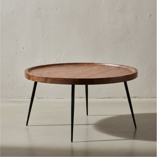KADIMA DESIGN Couchtisch im Industrial-Stil aus Massivholz Sheesham und Eisen, rund, braun, Durchmesser: 75 cm, Höhe: 39 cm - Bild 1